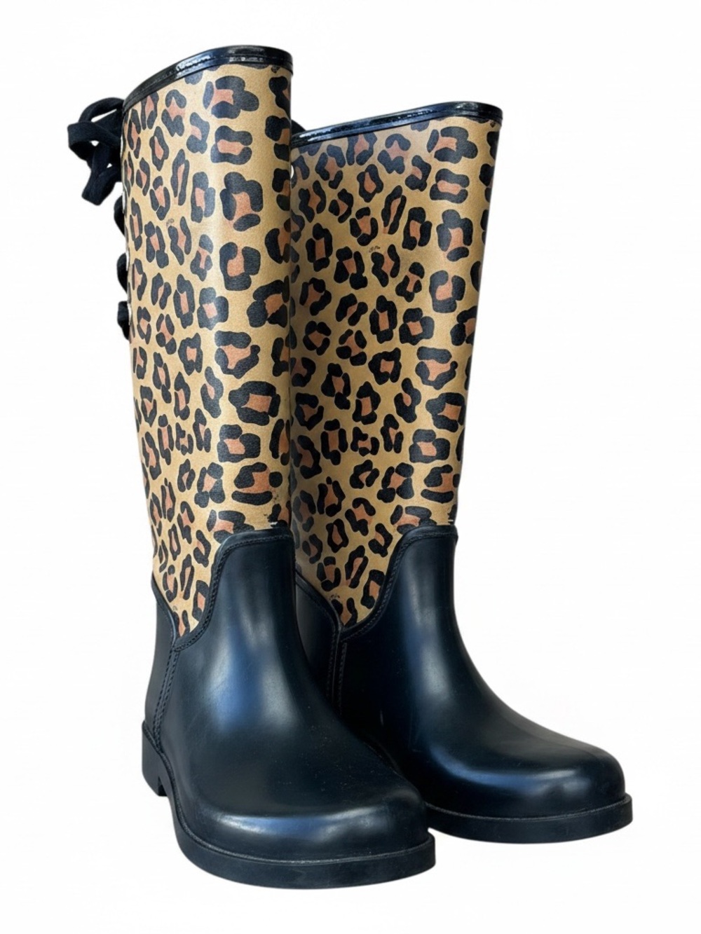 Coach Leopard Print Tall Rain Boots | Lace Back | Women’s Size 7